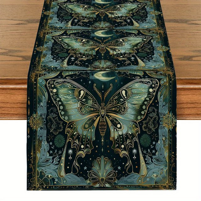 VIKAMA Tischläufer mit Schmetterlings- und Mond-Motiv, rechteckige Tischdecke aus Polyester, Mehrfarbig, B: 90,0 cm, H: 33,0 cm - Bild 1