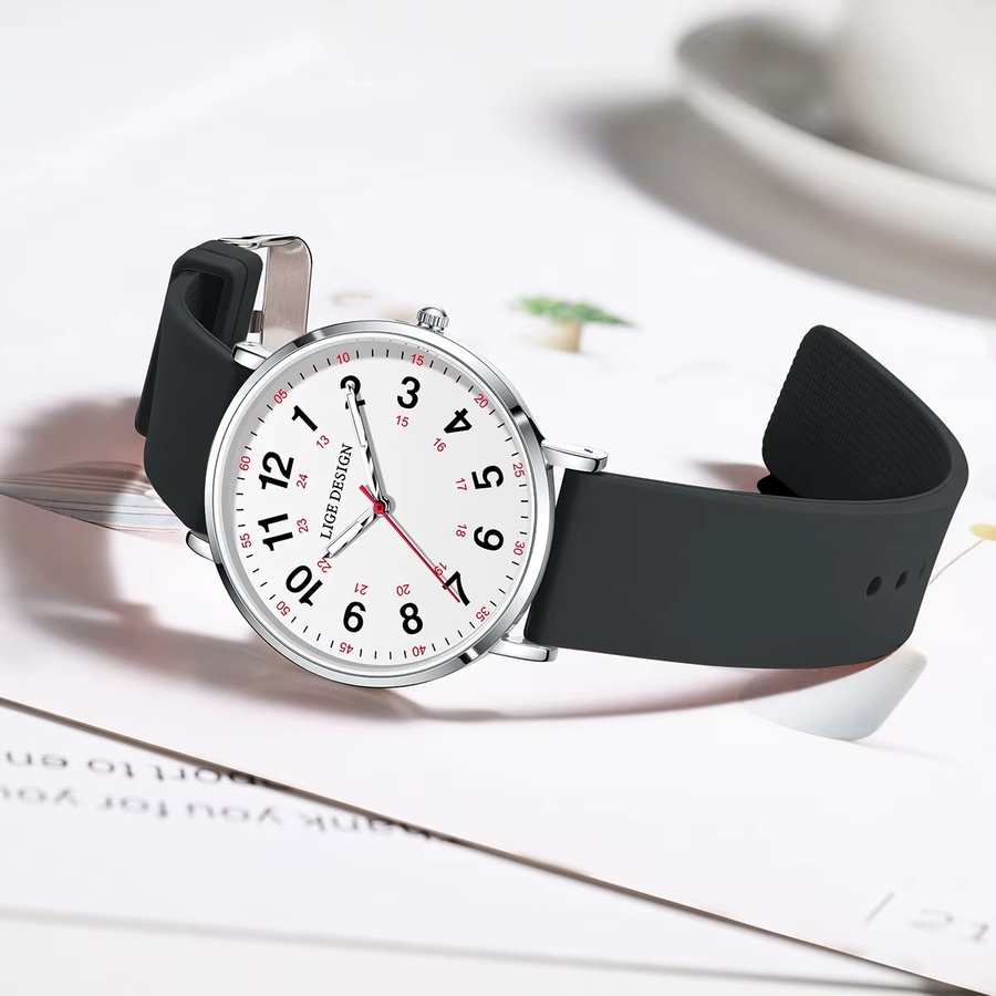 LIGE Armbanduhr Quarz, Silikon, Weiß, Herren - Bild 5