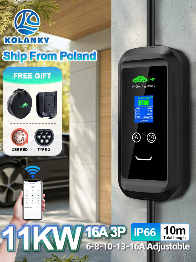 Kolanky EV-Ladegerät Heimladestation mit 11KW, einstellbar 6/8/10/13/16A, WLAN und Bluetooth via Tuya App, EU IEC 62169 Stecker, Schwarz, Kabellänge: 10 m - Bild 8