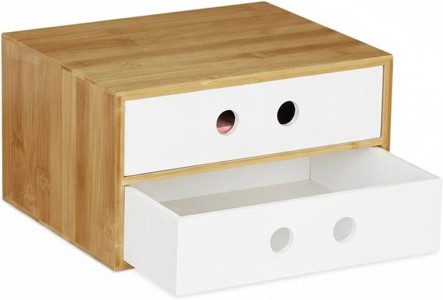 Relaxdays Schreibtisch Organizer aus Bambus und MDF mit 2 Schubladen in Weiß, B/T/H: 25 x 14 x 20 cm - Bild 1