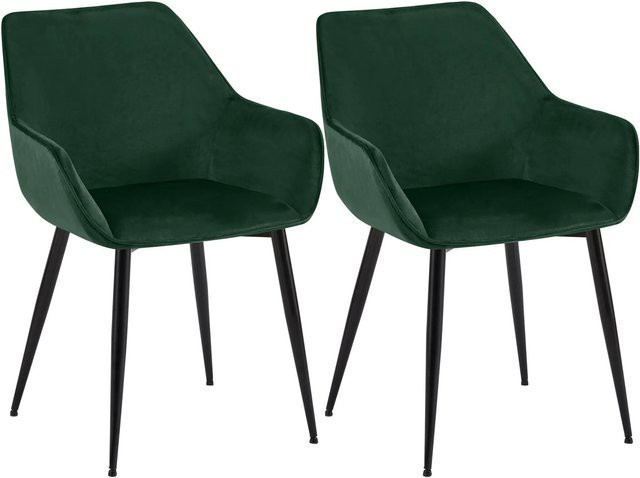 2er Set DELUKE NIVER Esszimmerstühle aus Samt in Grün mit Armlehnen, B/T/H: 52 x 63 x 82 cm - Bild 1