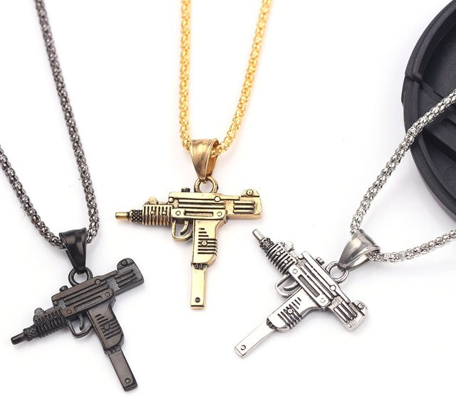 TAKARA TOMY Halskette Anhänger, Punk Uzi Pistolen-Maschinengewehr, Edelstahl, Silber, Herren - Bild 1
