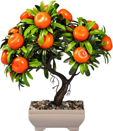 Viva Domo Künstlicher Bonsai in Grün und Orange als dekorative Topfpflanze aus Kunststoff