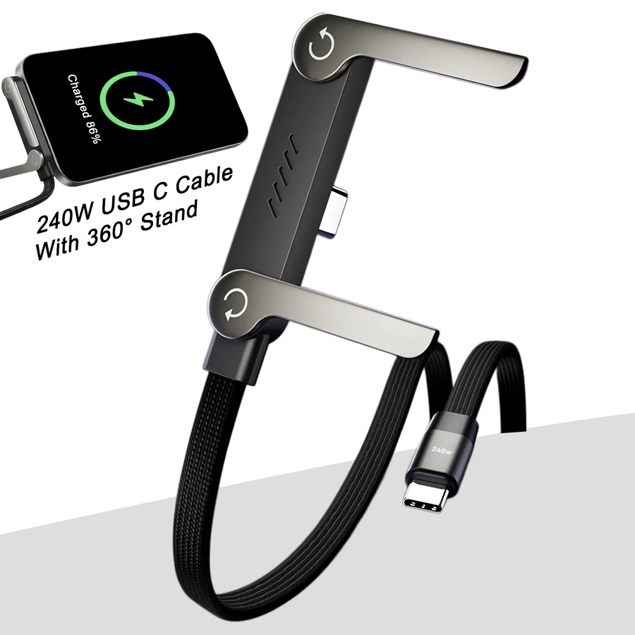 BESY 2-in-1 Faltbarer Telefonhalter mit 240 W Schnellladung und Datenkabel in Schwarz - Bild 2