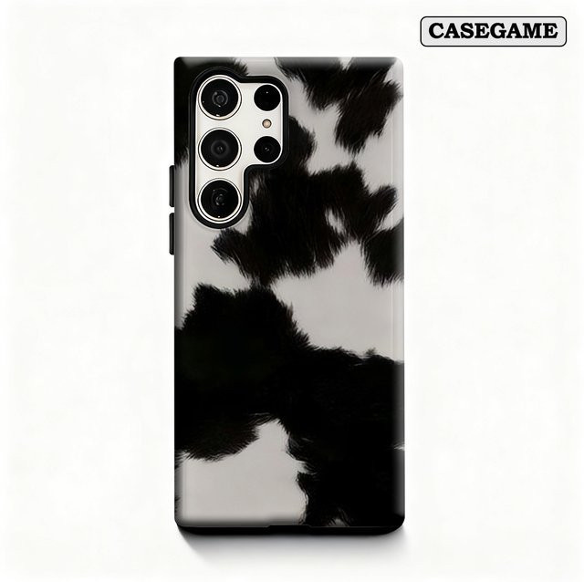 Fur Wave Monochrome Handyhülle für Samsung Galaxy S25 Ultra, S24 und S23 Ultra Plus in Schwarz, stoßfeste doppellagige Rückseite - Bild 1