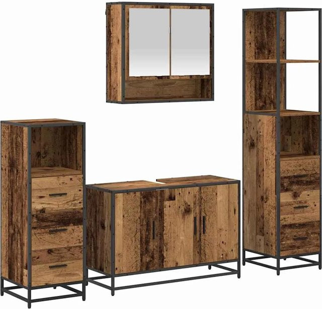 vidaXL Badezimmermöbel-Set 4-teilig aus Holzwerkstoff in Braun mit Spiegelschrank, Waschbeckenunterschrank, niedrigem Badschrank und hohem Badschrank - Bild 1