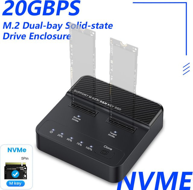 EOENKK M.2 Easy Drive Dual-Bay NVMe SSD-Gehäuse mit USB 3.2 Typ-C 20Gbps Hochgeschwindigkeit SSD-Adapter in Schwarz - Bild 1