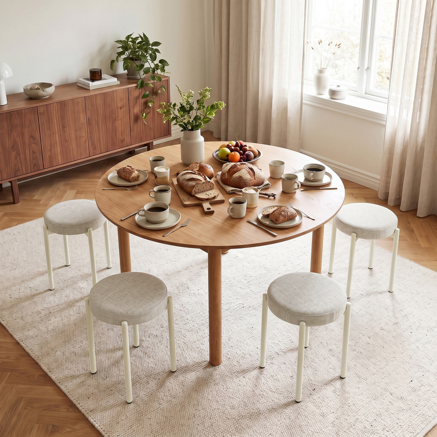 HOMCOM 4er Set Esszimmerhocker stapelbar in Leinenoptik mit Stahlbeinen, Cremeweiß - Bild 2