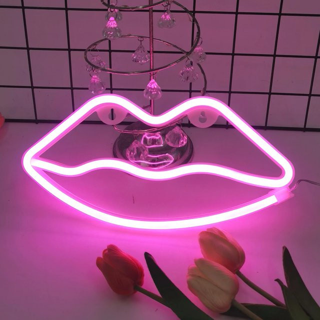 Phantasy Star Neonlicht in Form von Lippen in Rosa, USB- und batteriebetreibbare Deko-Leuchte für Wohnzimmer und Partys - Bild 1