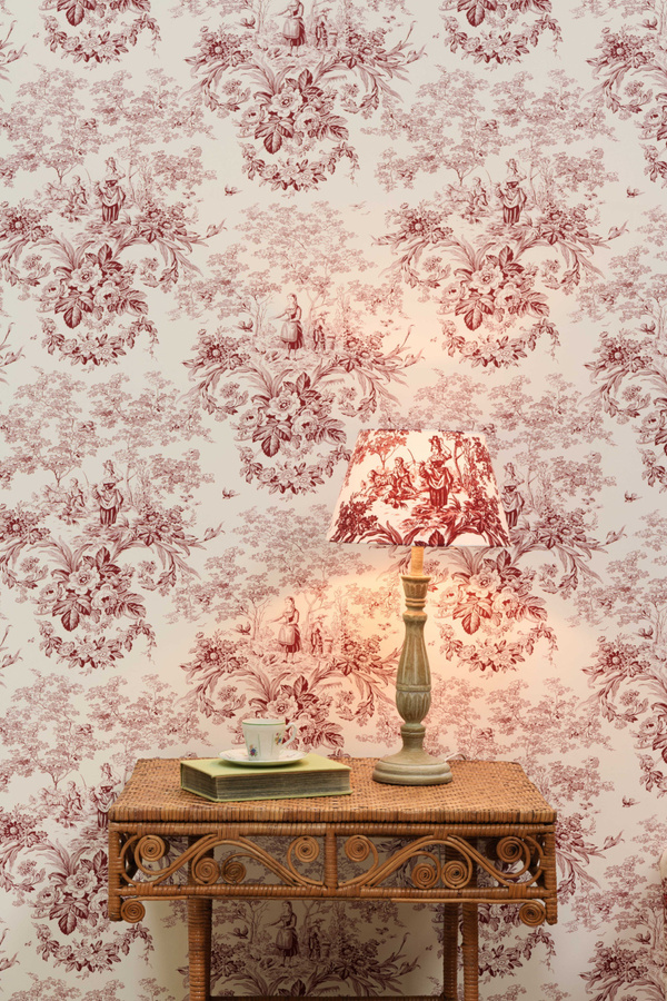 Quenin Tapete Beaux Jours in Rot mit floralem Vintage-Design und botanischem Muster aus Vlies - Bild 1