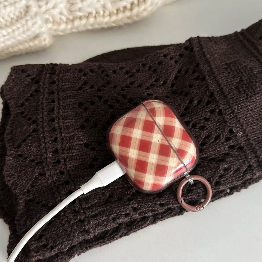 Transparente Schutzhülle mit rotem Argyle-Rautenmuster für Apple AirPods Pro 1, 2 und 3 - Bild 4