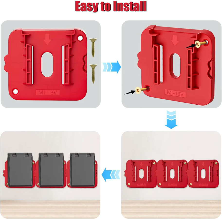 Wandhalterung für Akkus von Makita, Dewalt und Milwaukee, Batterie-Lagerregal für 14,4 V und 18 V Li-Ion Akkus, 5 oder 10 Stück Set - Bild 4