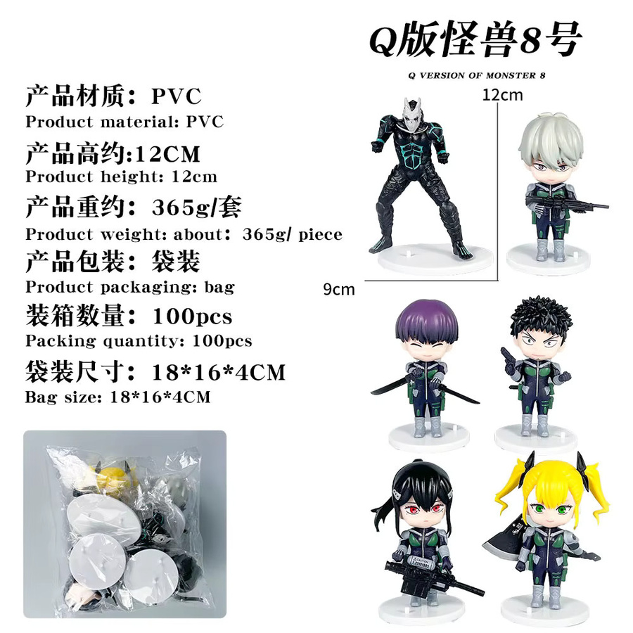 Bandai Kaiju No 8 Chibi-Anime-Figur aus PVC, Sammlermodell Kafka Hibino, Reno Ichikawa und Kikoru Shinomiya, Multicolor Desktop-Ornament - Bild 2