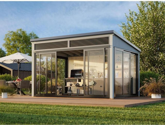 Palmako Holz-Gartenhaus Saga Pultdach in Grau mit modernem Design, B/T: 420 x 297 cm - Bild 1