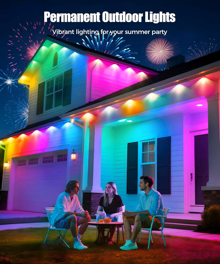 OSIDEN Smart RGB Eave Lights LED-Lichterkette für den Außenbereich mit App- und Fernbedienung, IP67 wasserdicht, Multicolor, 60m - Bild 2