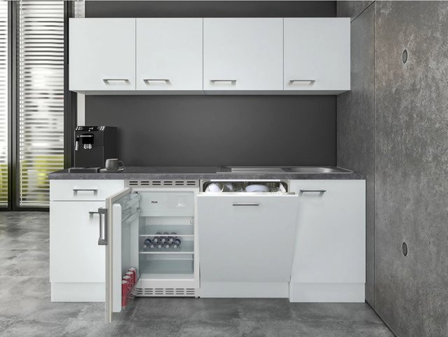 Flex-Well Exclusiv Büroküche Joelina in Weiß mit Türen und Schubladen, B/T/H: 210 x 60 x 85 cm - Bild 1
