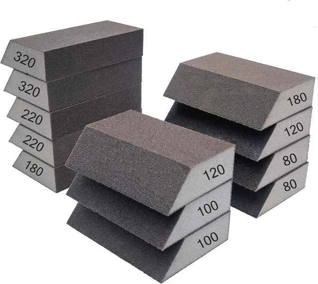 6-teiliges Schleifpapier-Schwamm-Set in Grau mit Körnungen 80, 100, 120, 180, 220 und 320, waschbare und wiederverwendbare Schleifblöcke - Bild 1