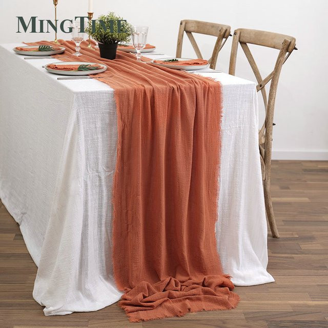 MINGTIME Tischläufer aus rustikaler Baumwollgaze in Beige im Vintage-Stil für dein Esszimmer oder deine Hochzeitsdekoration - Bild 1