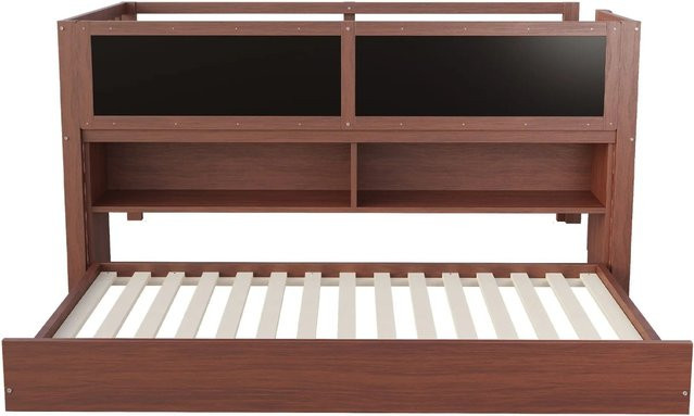 Merax Hausbett für Kinder mit Ausziehbett und Stauraum, Farbe Braun/Weiß, B/T/H: 200 x 90 x 120 cm - Bild 1