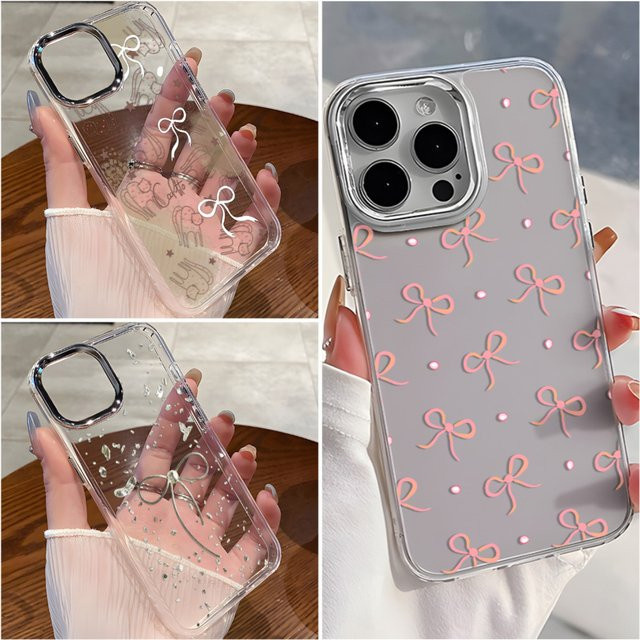 Transparente Handyhülle mit rosa Schleife für iPhone 12 bis iPhone 17 Pro Max, stoßfeste Schutzhülle in Pink - Bild 1