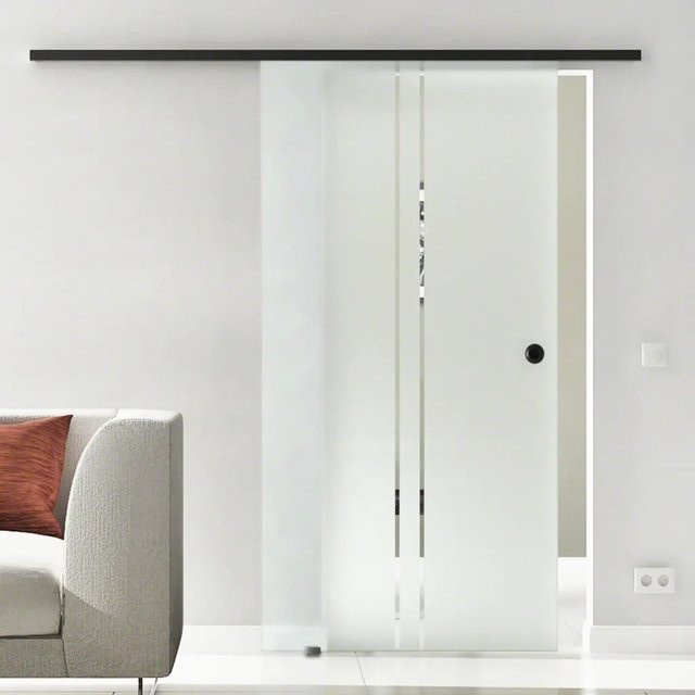 Levidor Glasschiebetür Komplettset Köln in Schwarz mit Griffmuschel und SoftClose, B/H: 65 x 205 cm - Bild 1