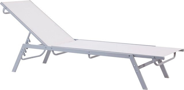 Beliani Gartenliege in Weiss und Silber mit verstellbarer Kopfstütze und UV-beständigem Polyester für Garten und Balkon, B/T/H: 154 x 53 x 32 cm - Bild 1