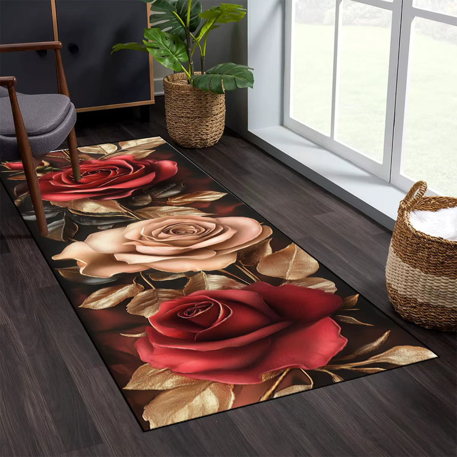 VIKAMA Premium Teppich mit Rosenmuster in Rot für Wohnzimmer, Schlafzimmer oder Küche - Bild 3