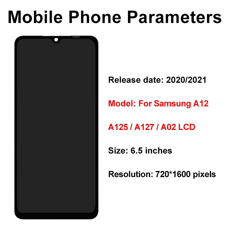 Samsung Galaxy A02 und A12 Ersatz Display mit 6,5 Zoll IPS LCD und Touchscreen Digitizer in Schwarz - Bild 2