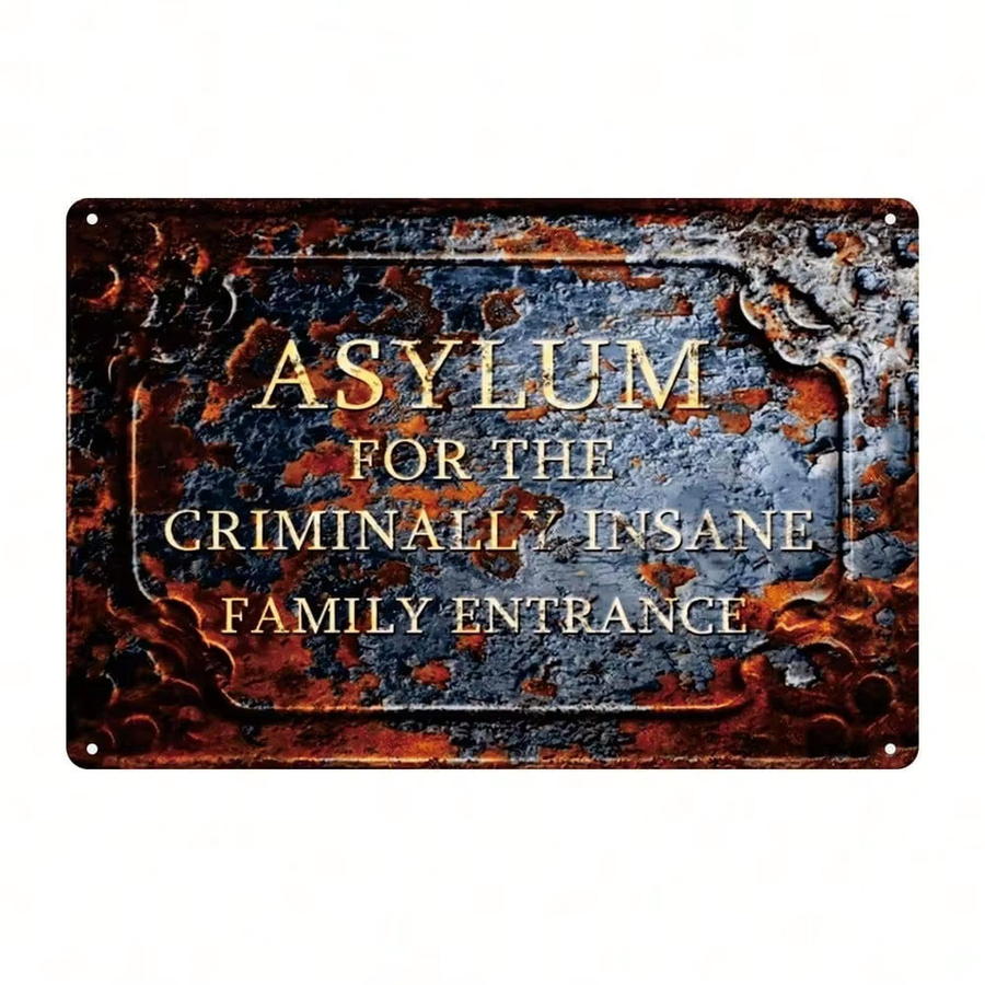 Potdemiel Retro-Metallschild Asylum For The Criminally Insane Wanddekoration für Halloween, B: 30,0 cm, H: 20,0 cm, T: 1,0 cm - Bild 2