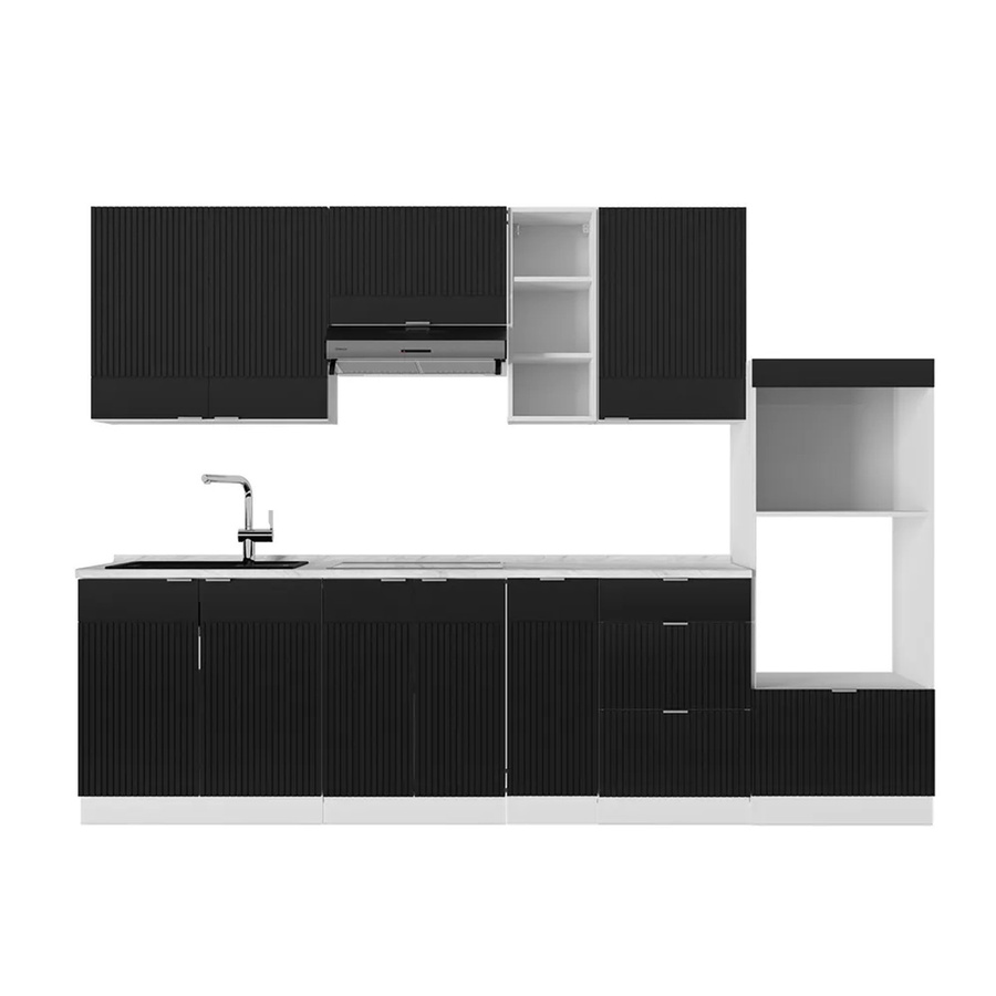 Vicco Fame-Line Küchenzeile Schwarz gestreift und Weiß mit Marmor-Optik, Breite: 280 cm - Bild 2