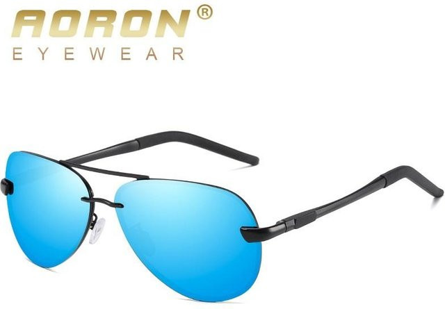 AORON Sonnenbrille Aviator, randlos, Metall, schwarz/blau, Herren, polarisiert - Bild 1