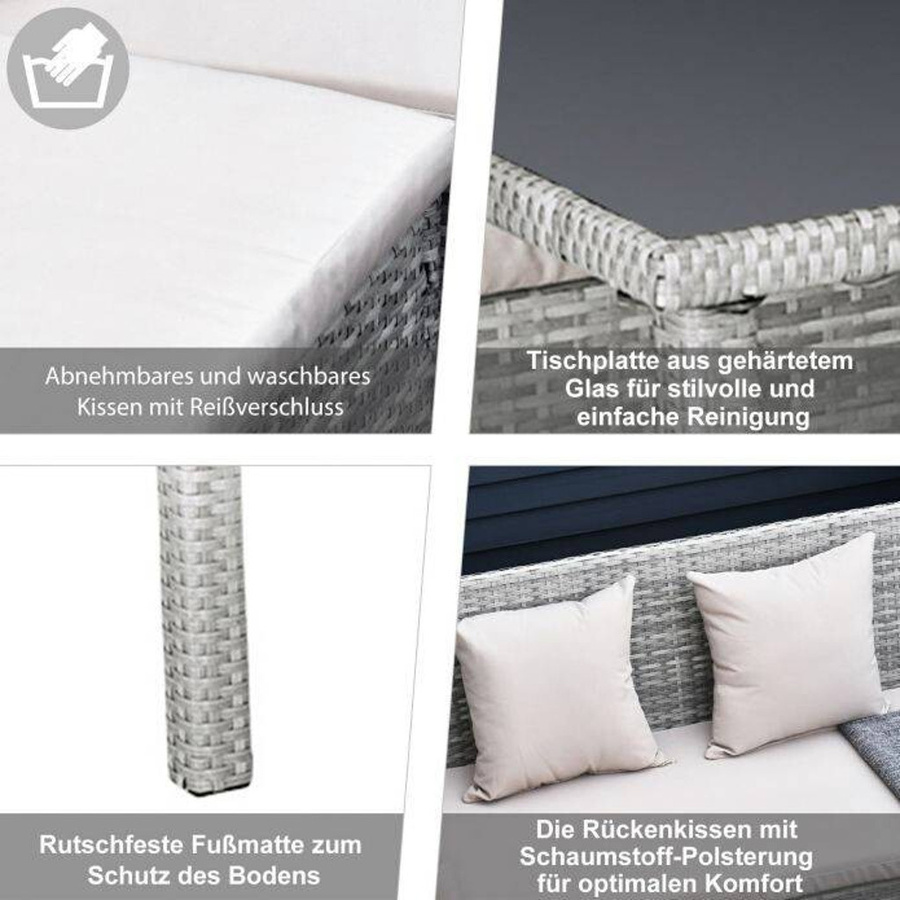 Outsunny Gartensitzgruppe aus Polyrattan in Grau und Beige, B/H/L: 142 x 75 x 125 cm - Bild 5