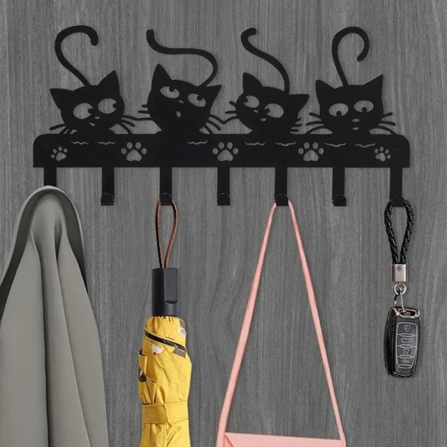 HelloYoung Eisen-Wandkunst Schwarze Katze mit Haken als dekoratives Wandornament für dein Zuhause - Bild 1