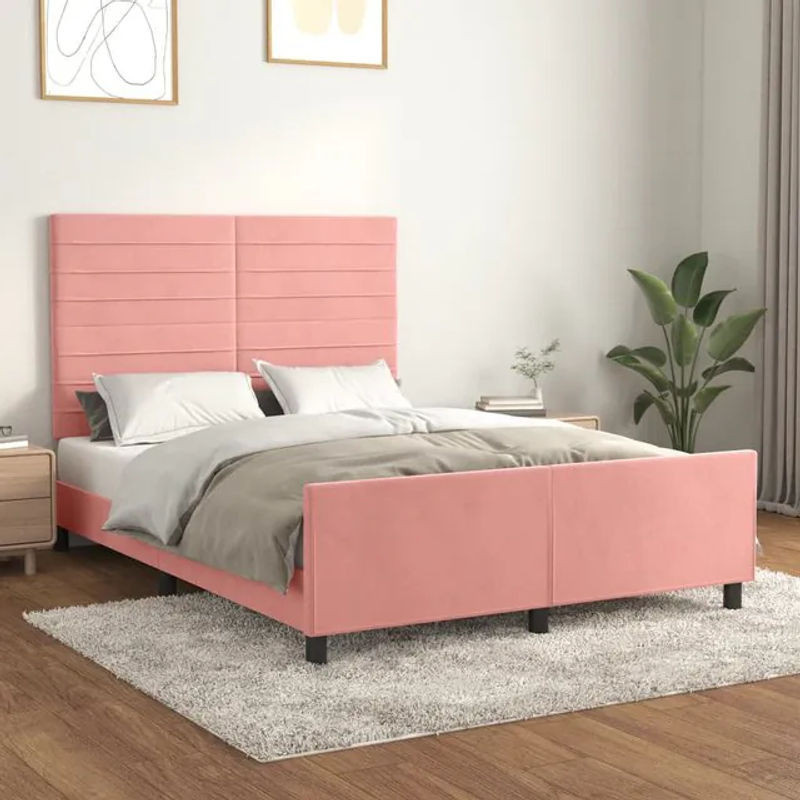 Vidaxl Polsterbett mit Kopfteil aus Samt, Rosa, B/T: 140 x 190 cm - Bild 1