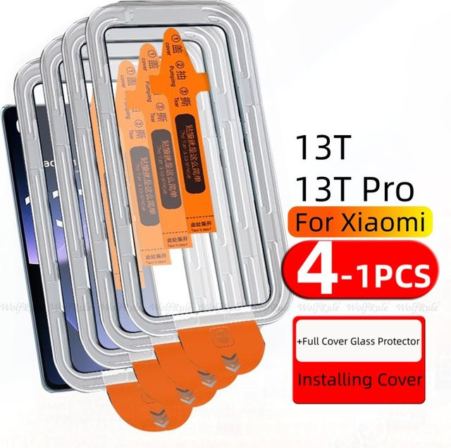Xiaomi 13T Pro und Xiaomi 13T Panzerglas Displayschutz mit voller Abdeckung und Staubentfernungs-Set, transparent - Bild 1