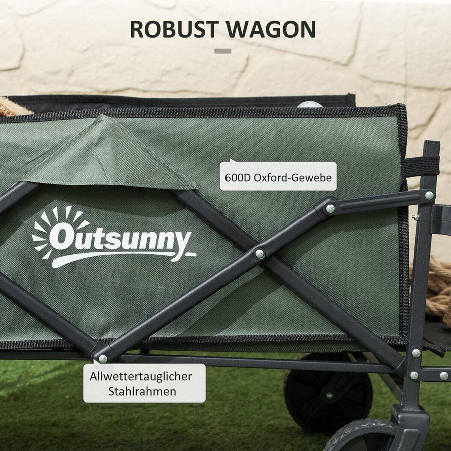 Outsunny Gartenwagen klappbar in Grün mit herausnehmbarer Plane, 72 Liter Volumen und 90 kg Traglast, H x B x T: 92 x 46 x 114 cm - Bild 5