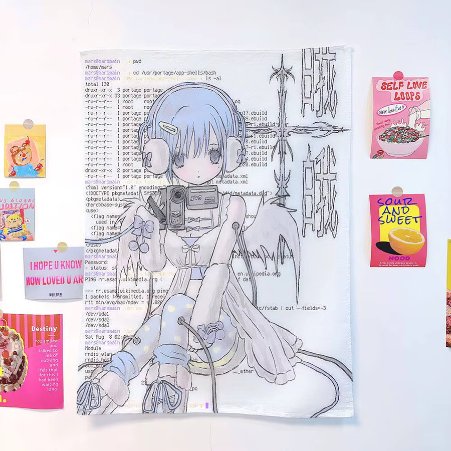 VIKAMA Last Winter Twin Angels Wandteppich mit Yami Kawaii Anime-Illustration, Wandbehang für Schlafzimmer und Wohnheim, Breite: 60 cm, Höhe: 40 cm - Bild 1