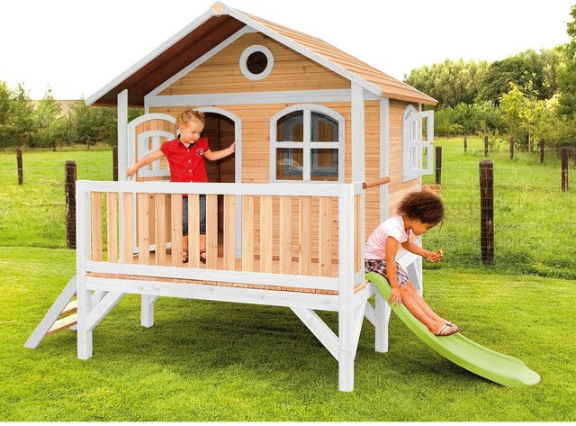 AXI Spielhaus Stef aus Holz in Braun, Weiß und Lindgrün mit Rutsche, B/H/T: 349 x 233 x 212 cm - Bild 1