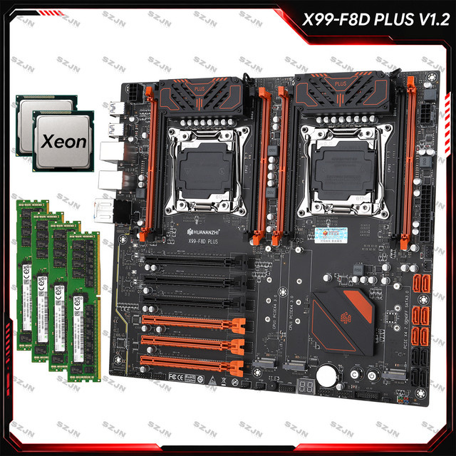 HUANANZHI X99 F8D PLUS Dual-CPU-Mainboard-Kit mit 16 GB DDR4 RECC Speicher und NVME/M.2 Unterstützung für LGA 2011-3 und Xeon E5 V3 V4 Prozessoren - Bild 1