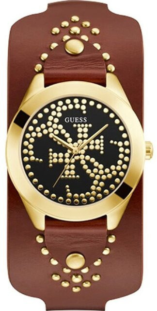 Guess Damenuhr, Quarz, Edelstahl, Gold, Leder, Schwarz, 37 mm - Bild 1