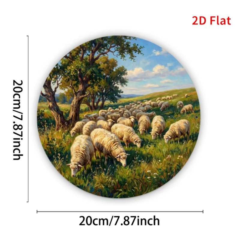 Rundes Vintage Aluminium-Blechschild von CIFBUY mit Schafschwarm-Motiv in Grün und Multicolour zur Wanddekoration - Bild 2