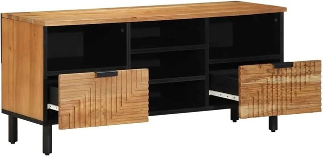 vidaXL TV-Einheit aus Massivholz Akazie in Schwarz und Braun, B/T/H: 100 x 33,5 x 46 cm - Bild 1