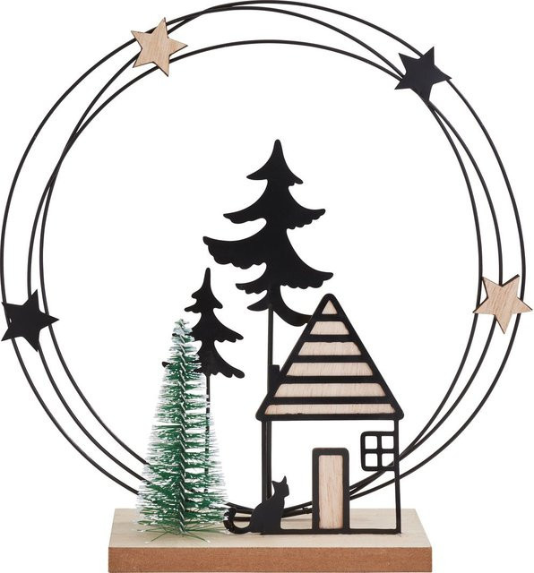 VBS Deko-Metallring Winterwald mit Haus in Schwarz für Tischdekoration - Bild 1