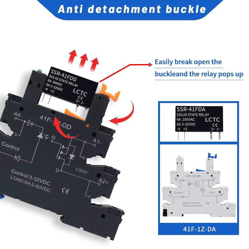 LCTC 10er Set Slim Solid State Relais SSR-41FDD/DA DC zu AC/DC 6A mit LED Schwarz - Bild 4