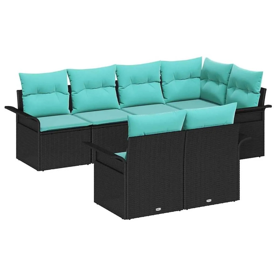 vidaXL Garten-Sofa-Set aus Poly-Rattan in Schwarz mit 7 Kissen in L-Form für Terrasse und Garten - Bild 2