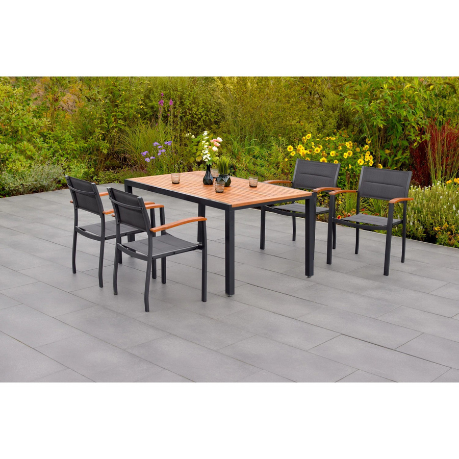 Merxx Paxos Gartenmöbel Set 5-tlg. mit Tisch und 4 Stapelsesseln aus Akazie, Aluminium und Textil, B/T/H: 150 x 90 x 75 cm - Bild 2