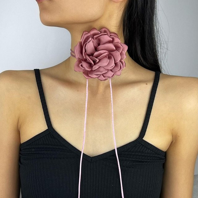Halskette Satin-Rosen, 10 cm, rosa, Damen - Bild 1