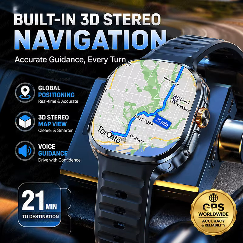 GUHUAVMI Android Smartwatch in Gold mit 32GB Speicher, WiFi 5G, Videoanruf, GPS, Google Maps und AMOLED Display sowie 2100mAh Akku - Bild 3