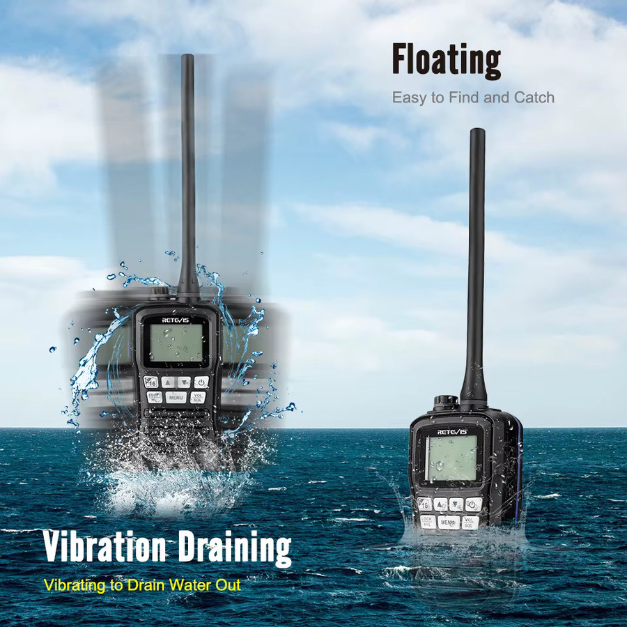Retevis RM01 VHF Marine Funkgerät IP67 wasserdichtes Handheld Walkie Talkie in Schwarz - Bild 3