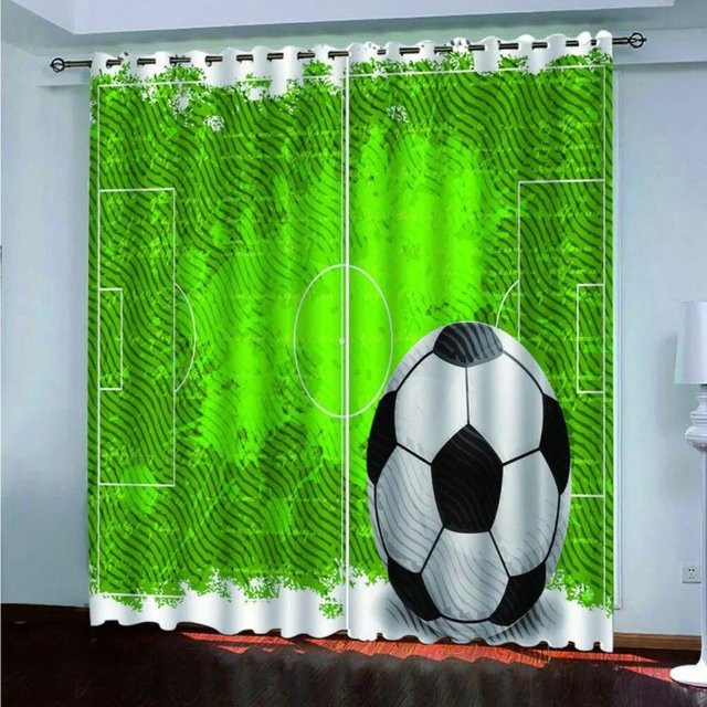 A Family Of Home Textiles Sportvorhänge Basketball-Design in Schwarz und Grün, 2er-Set mit Ösen, Breite: 50 cm, Höhe: 130 cm - Bild 1